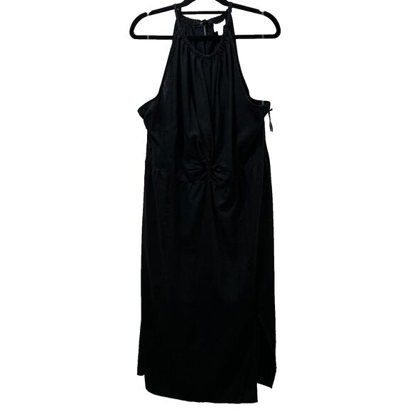 Ava & Viv Womens Midi Sheath Dress Size 2X Black Linen Sleeveless Classic LBD - Picture 3 of 14